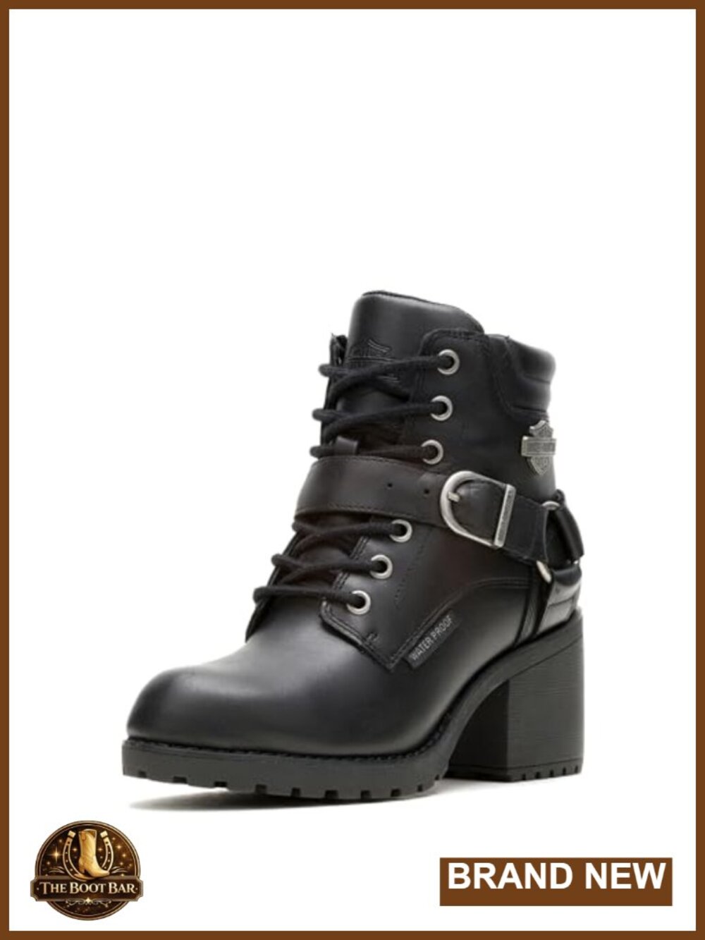 Womens Waterproof Leather Lace Up Ankle Motorcycle Boots Mid Heel